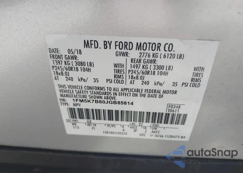 2018 Ford Explorer из США, поврежденный, VIN 1FM5K7B80JGB85814